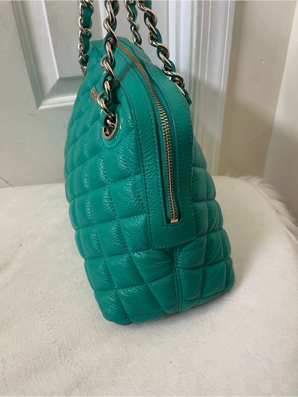 kate spade Quilted Teal Shoulder Bag with Gold Chain Straps